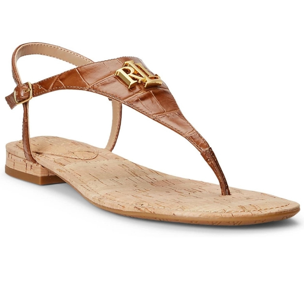 womens Polo Ralph Lauren Elmstead Tan ELLINGTON Leather sandals slip on size 7.5